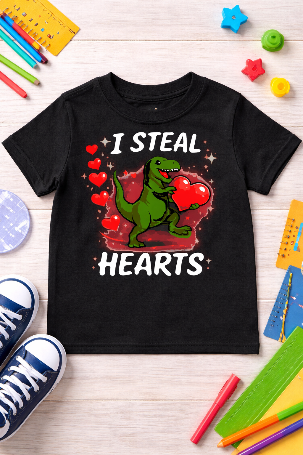 I Steal Hearts Dinosaur Kids T-Shirt Valentine’s Day Shirt