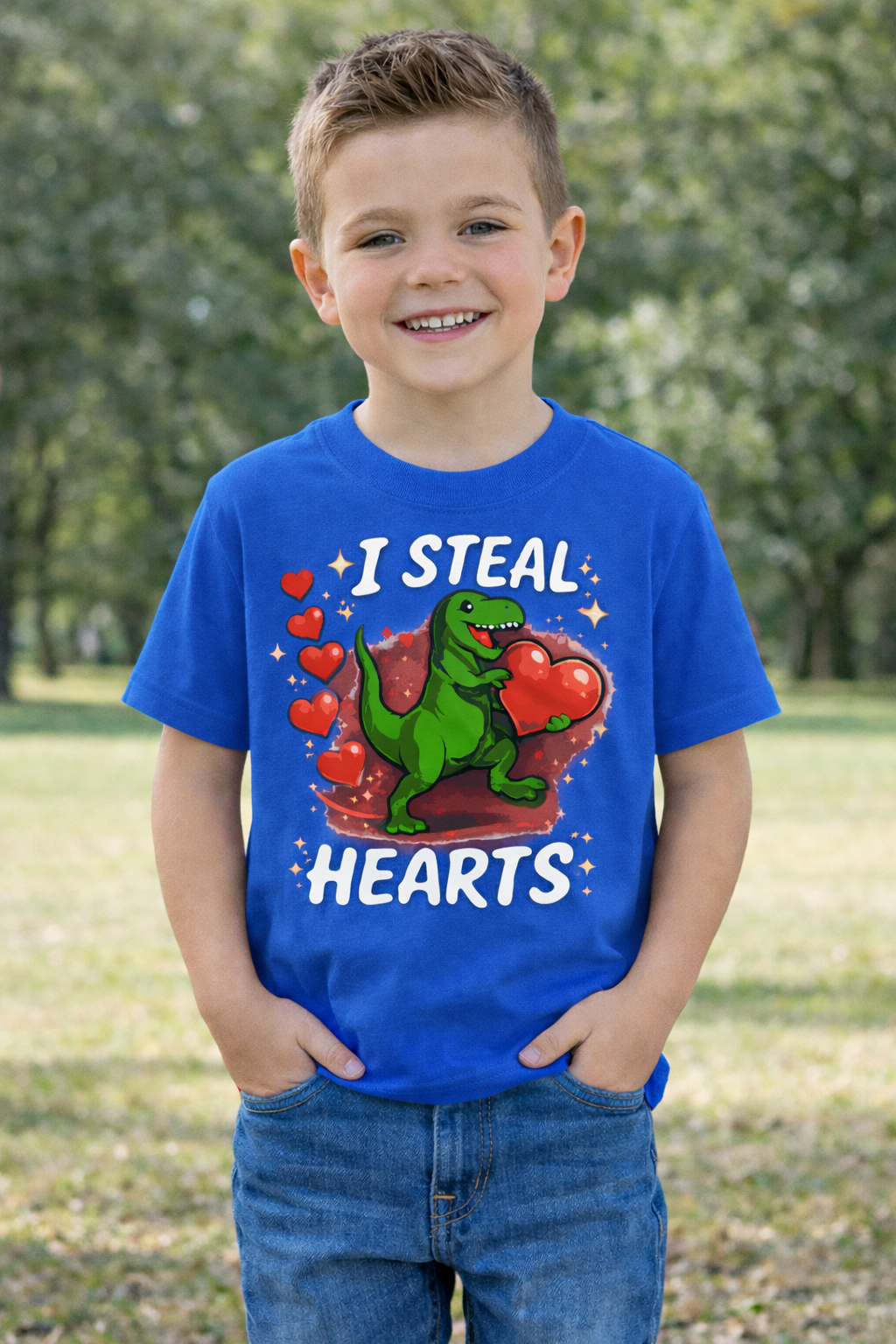 I Steal Hearts Dinosaur Kids T-Shirt Valentine’s Day Shirt