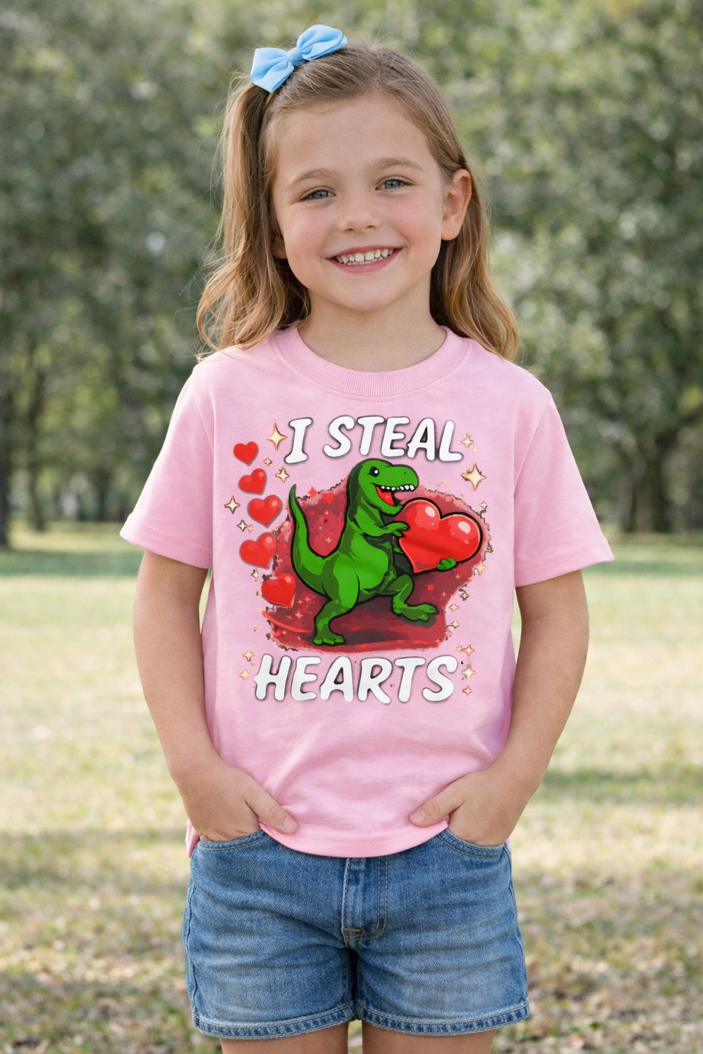 I Steal Hearts Dinosaur Kids T-Shirt Valentine’s Day Shirt