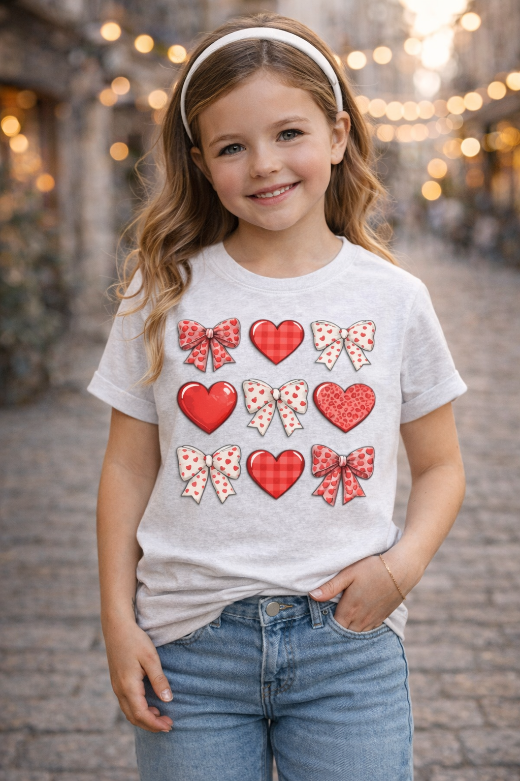 Kids Hearts & Bows Valentine’s Day Graphic T-Shirt