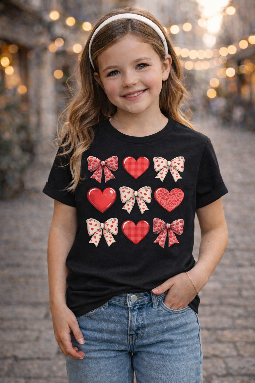 Kids Hearts & Bows Valentine’s Day Graphic T-Shirt