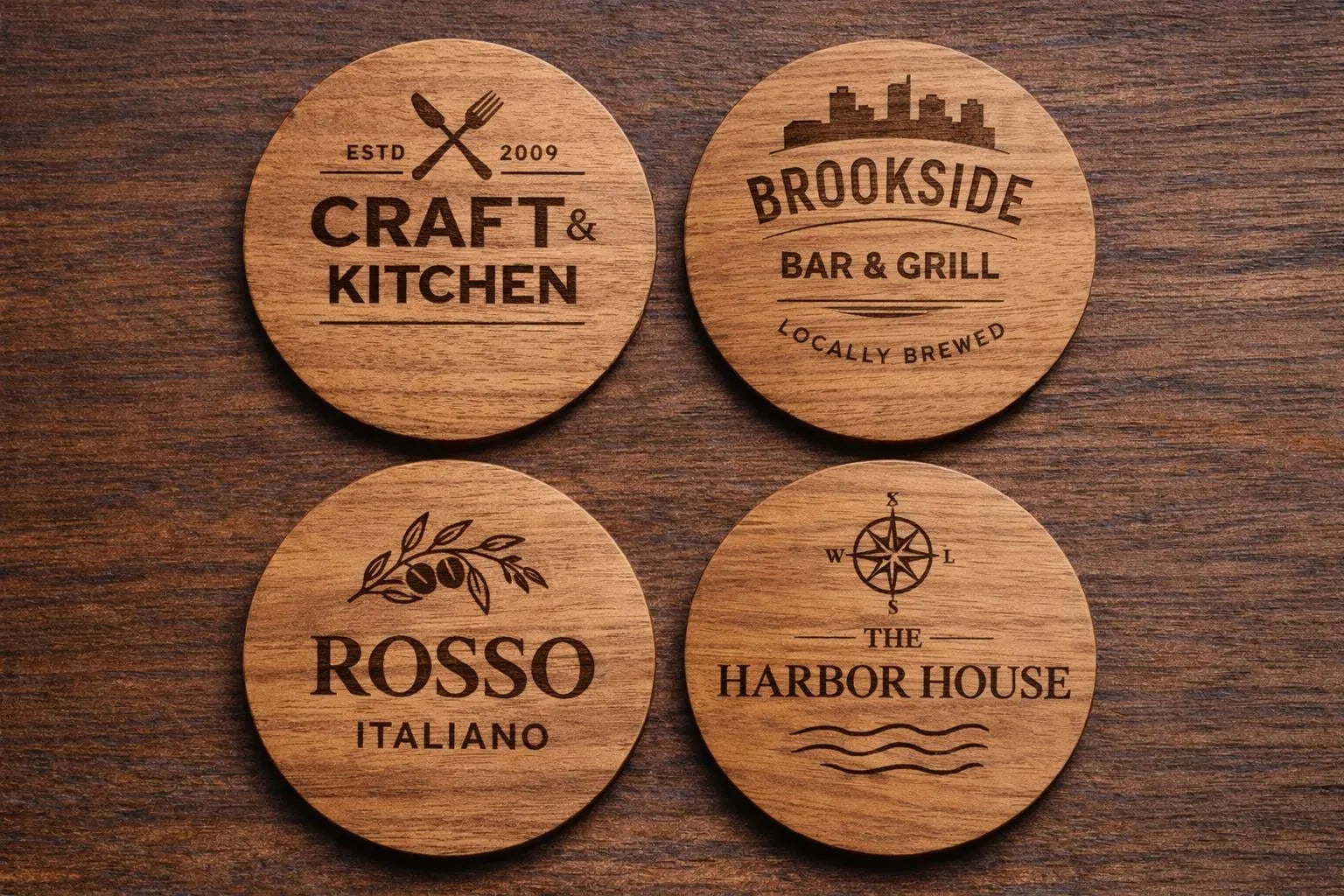 Personalized Drink Coasters – Custom Engraved Wood