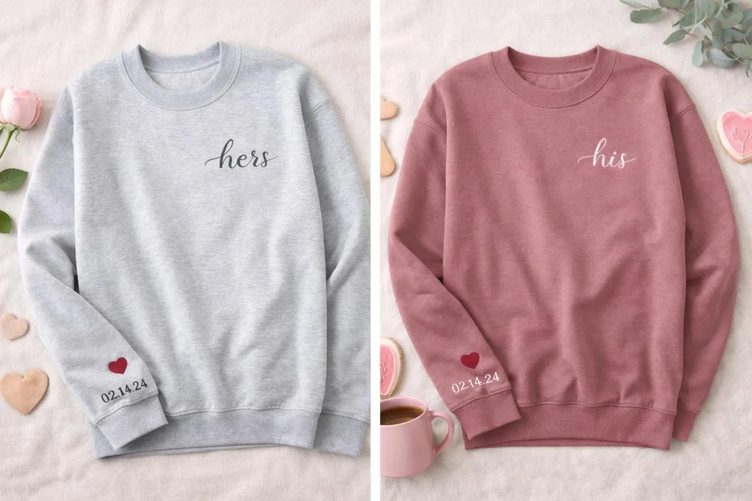 Personalized His and Hers Valentine Sweatshirts