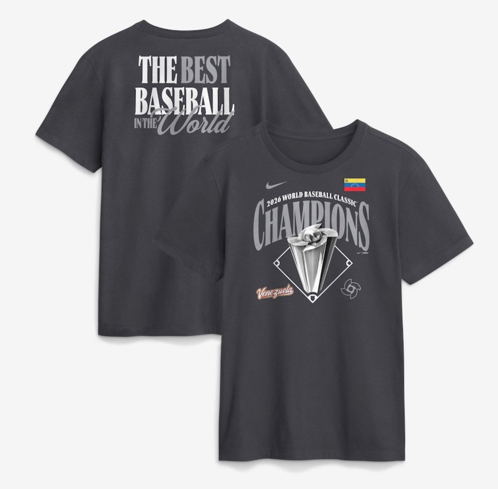 Black t-shirt with 'The Best Baseball in the World' text on the front and World Baseball Classic Champions design on the back.