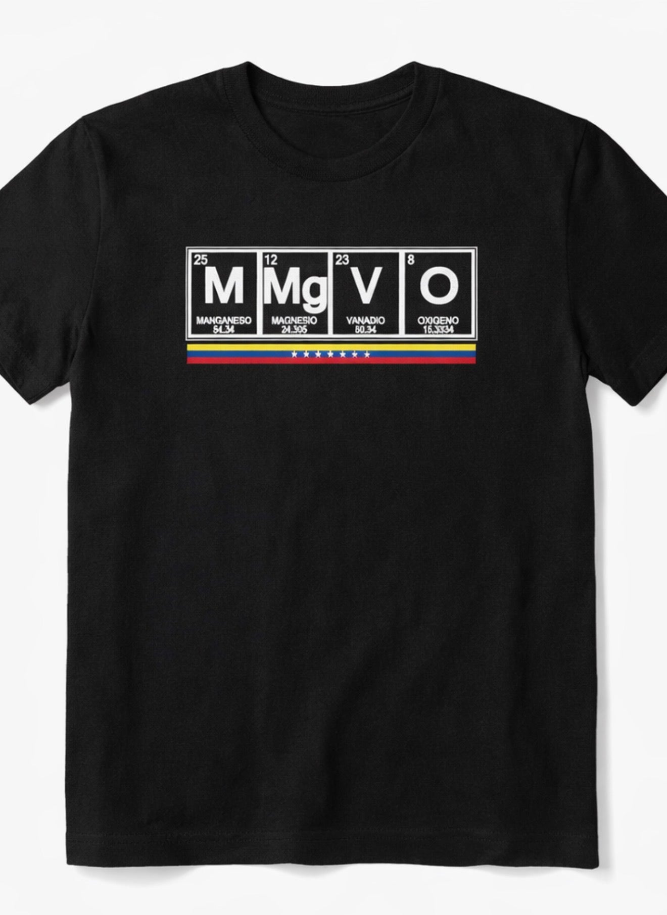 Black Venezuelan slang MMVO shirt with periodic table design