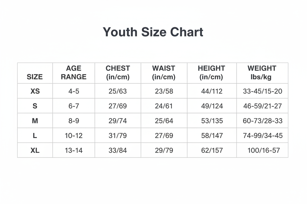 Youth size chart