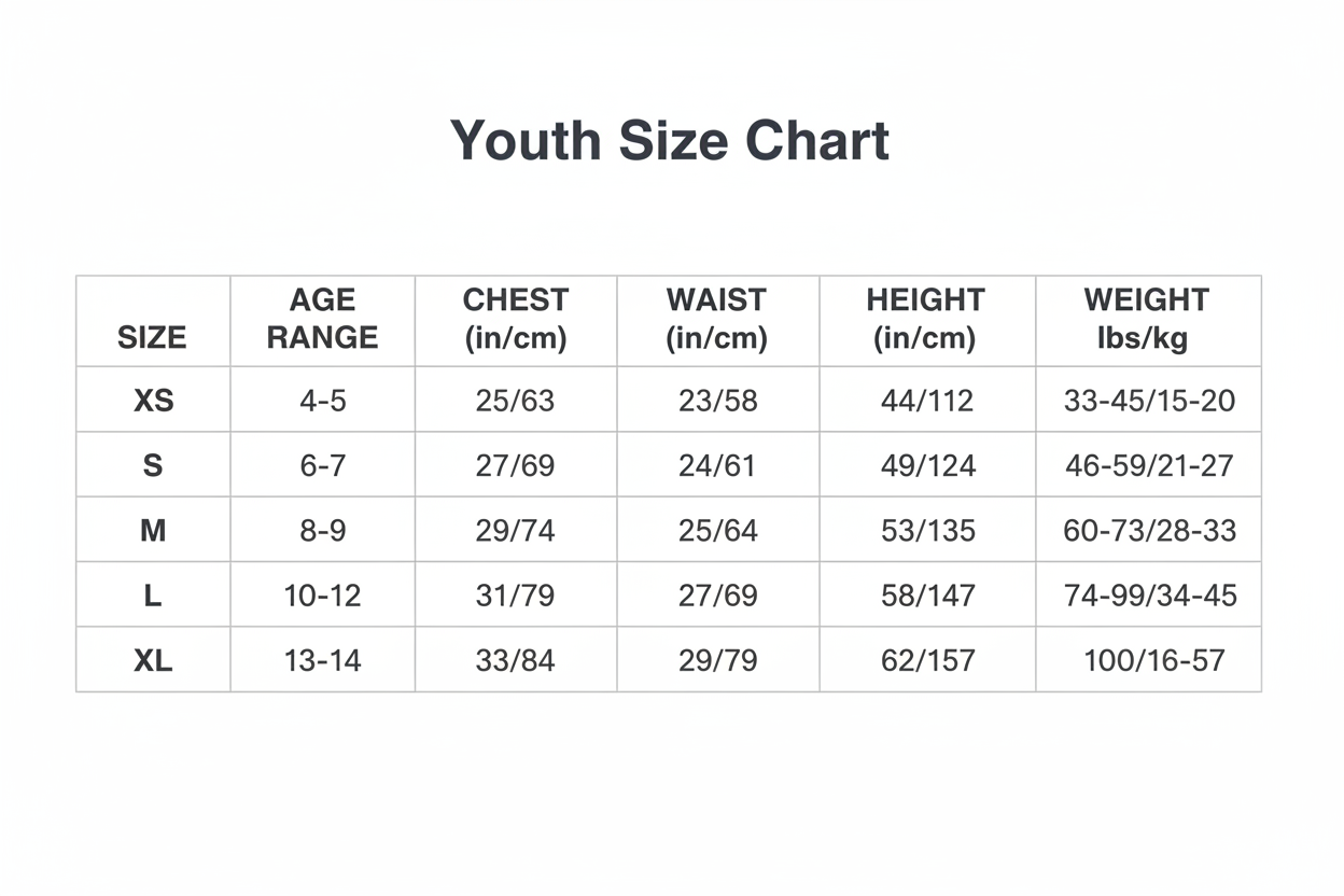 Youth size chart